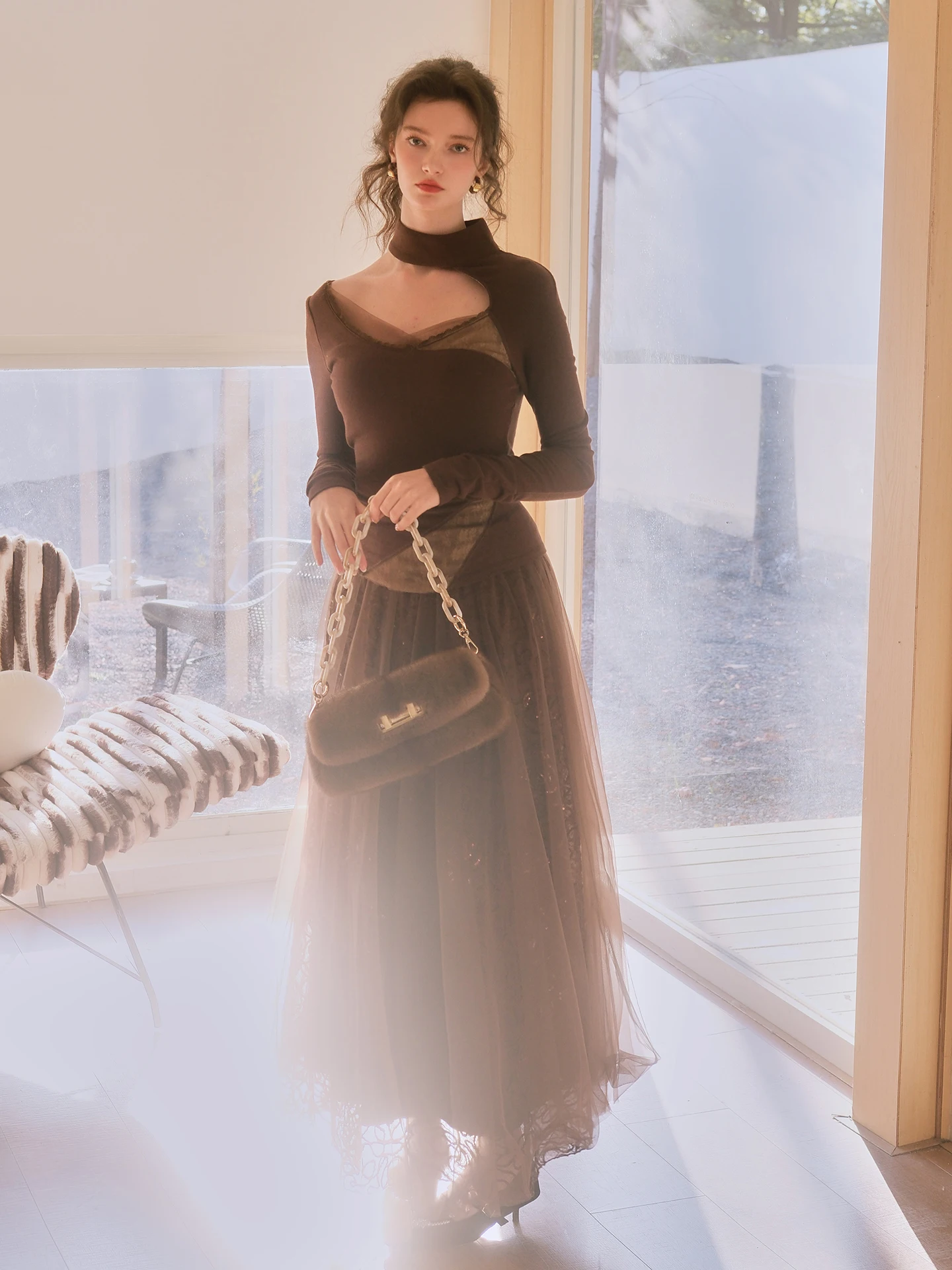 

Ele Удобный комплект приталенного топа и юбки с кружевной отделкой от Uncle Peter Pan Earth Star Ray Retro Sle Женский комплект Faion