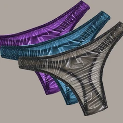 Women Sexy Transparent PVC Soft Plastic T-back Low Waist Thong Sissy Underpants Erotic Briefs Smooth Silent Waterproof Panties