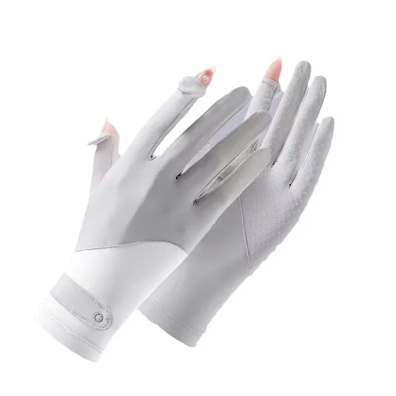 Summer Sunscreen Gloves Women Thin Ice Silk Anti-ultraviolet Dew Finger Touch Screen Driving Riding Non-slip Breathable Gloves