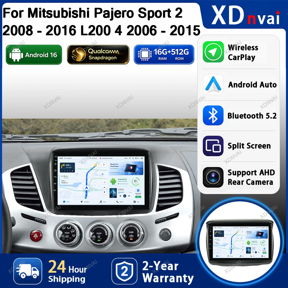Android 16 Car Radio For Mitsubishi Pajero Sport 2 2008 - 2016 L200 Triton 2006 - 2014 Video Player Multimedia Navigation GPS BT