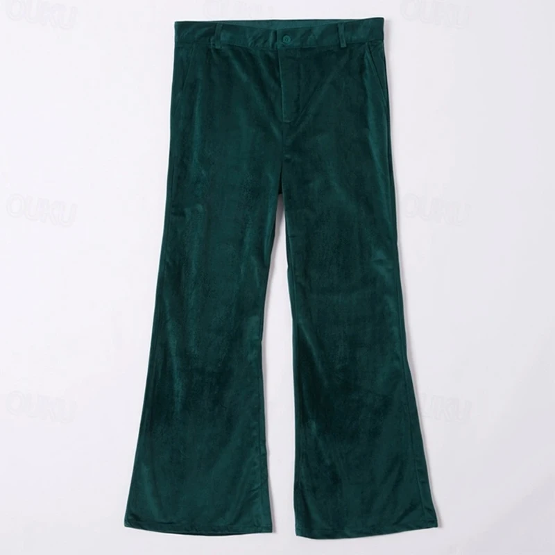 Casual Slim Fit Mens Velvet Trousers 2025 Spring Fall Fashion Solid Color Wide Leg Flared Pants Men Vintage Mid Waist Trousers