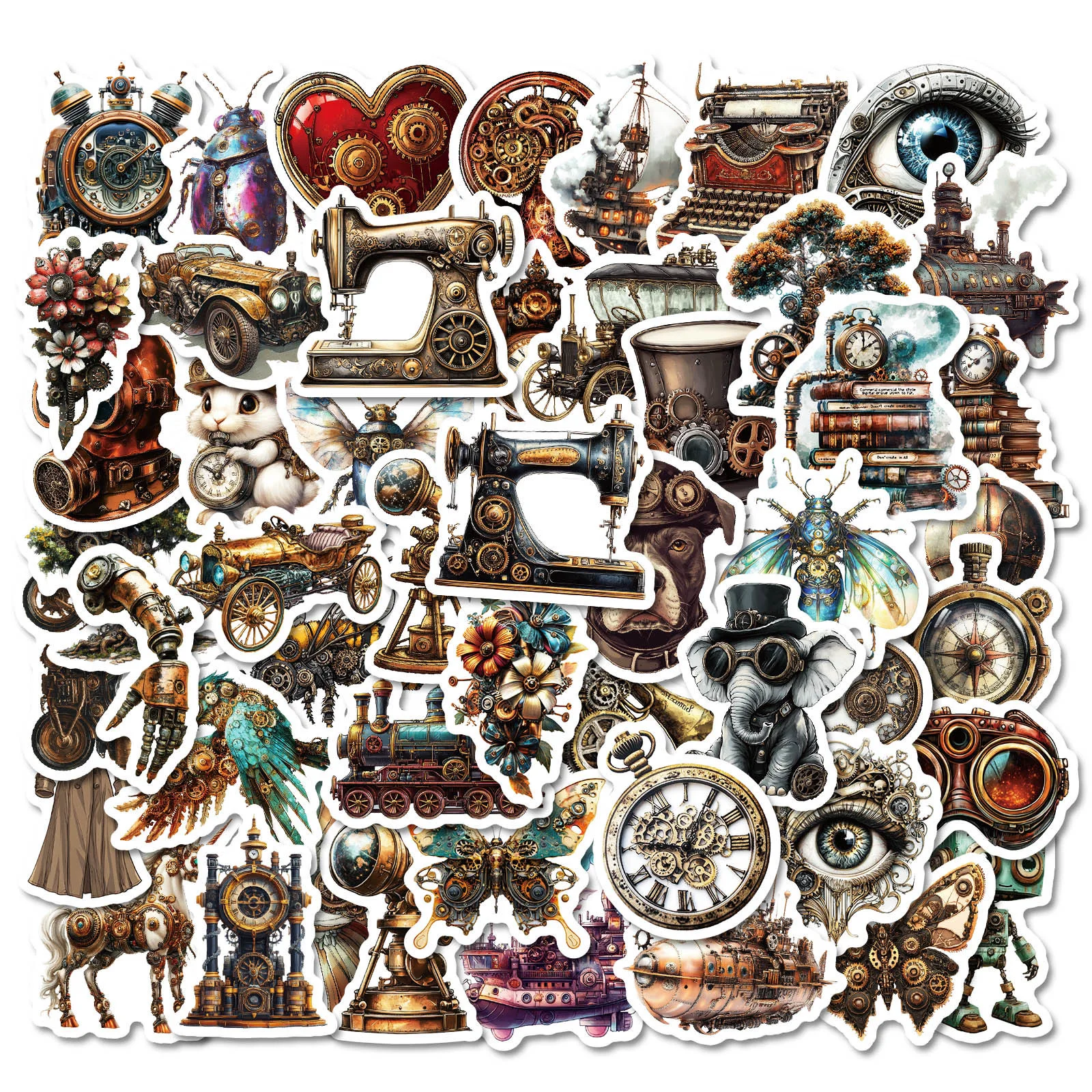 10/50PCS Cool Vintage Steampunk Stickers Industrial Machine Decals DIY Craft Scrapbooking Album Junk Journal Decorative Stickers