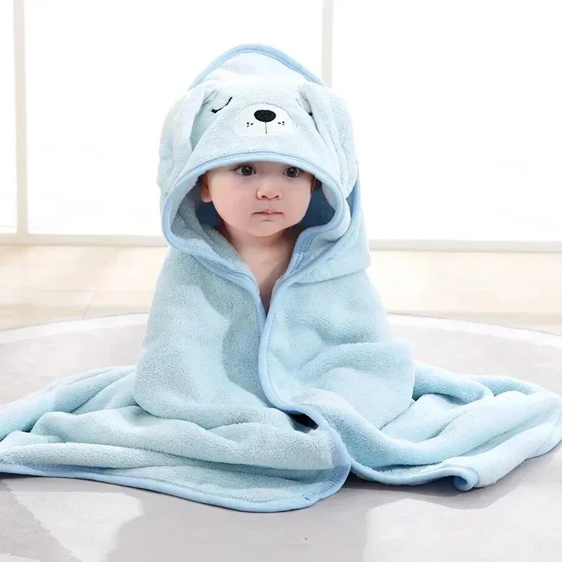 Cartoon Animal Baby Bath Towel Newborn Girl Boy Wrap Blanket Absorbent Baby Bathrobe Hooded Coral Fleece Bath Towels 0-12 Months