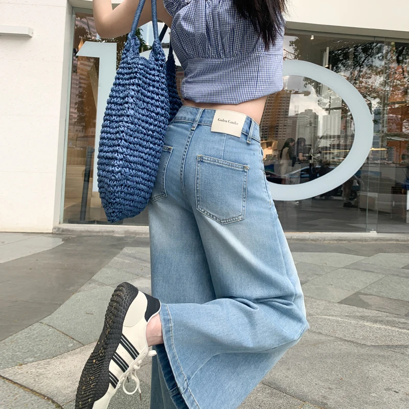 

Y2k, прямые свободные женские джинсы с высокой талией для девочек, винтажные джинсовые брюки, эластичная удобная повседневная одежда, модный стиль