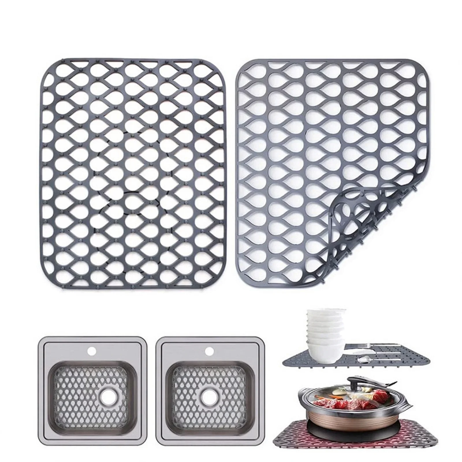 Sink Mats Sink Protector Silicone Flexible Mat Cushions Sudden Force Protects Fragile Items Kitchen