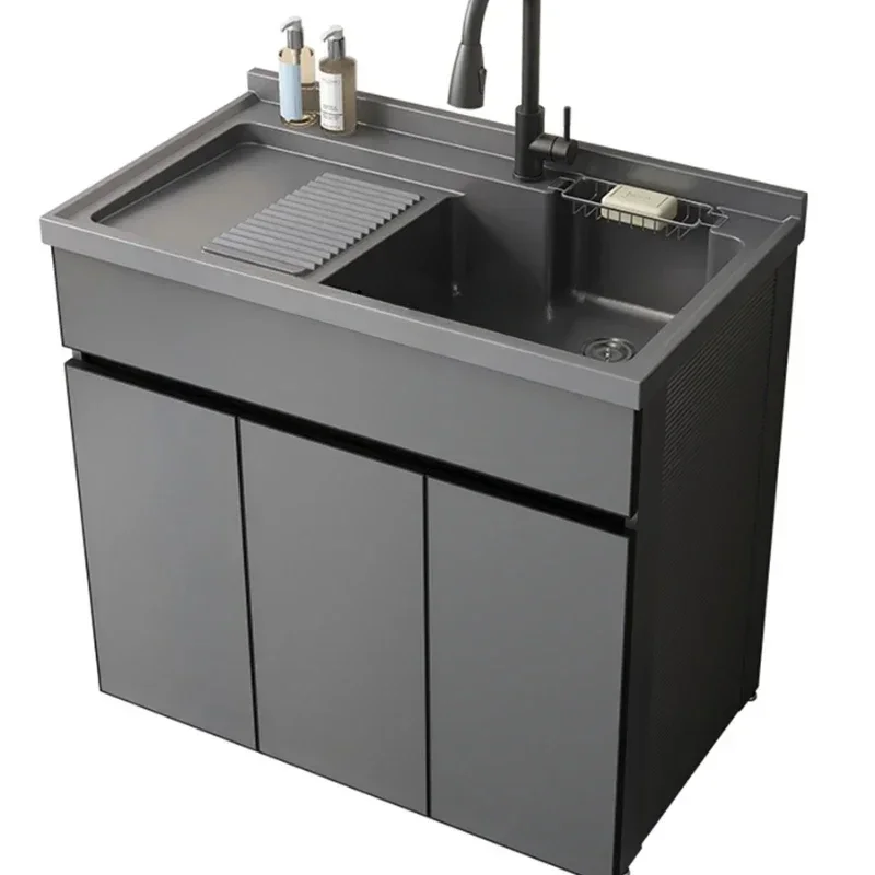 Wardrobe All-in-One Cabinet Combination Wash Basin with Washboard Laundry Tub Slot