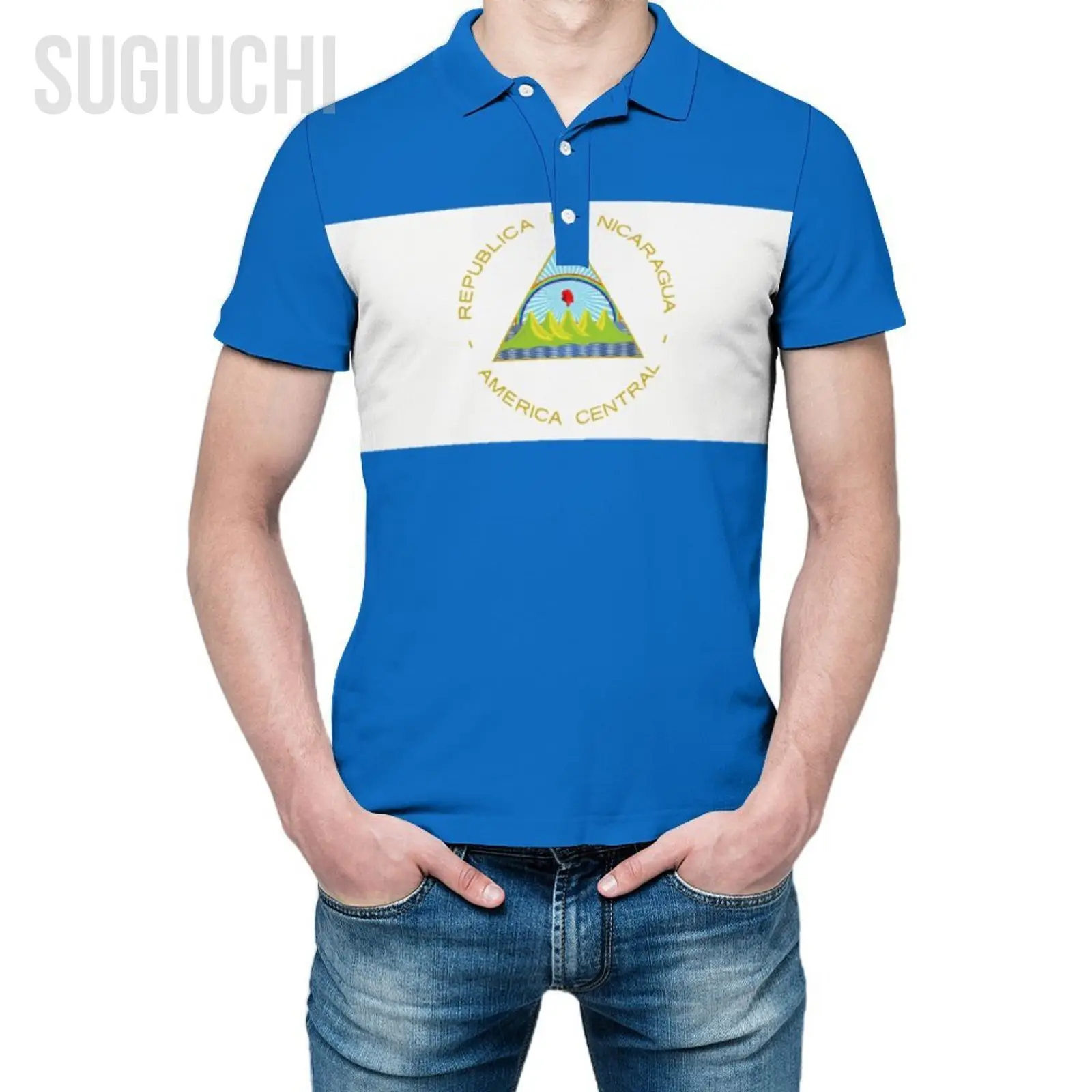 Unisex Polo Shirt Nicaragua Flag 3D Print Man Polo Fashion Clothing Tracksuits Short Sleeves