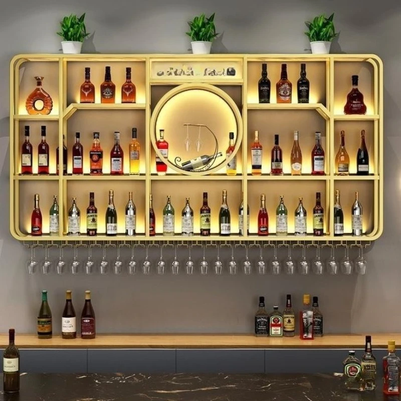 

Bar wrought iron luminous display rack, restaurant wine wine cabinet bar counter background wall-mounted wine rack rack