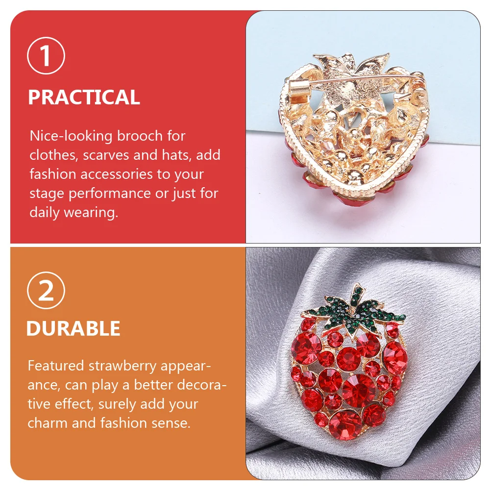 

Strawberry Brooch Pin Alloy Material Safe Durable Fashion Accessories Stage Daily Wear Clothes Lapel Scarf Shawl Decorative