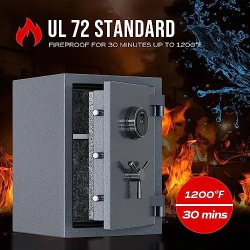 Deluxe Biometric Safe Box,Digital Fingerprint Fireproof Waterproof Safe with Touch Screen,Removable Shelf and 3 Spoke Safe Han