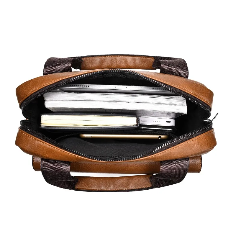 Bolso de Hombro Impermeable para Hombre, de Cuero PU, para Negocios, Portátil, Maletín, Gran Capacidad, para Computadora