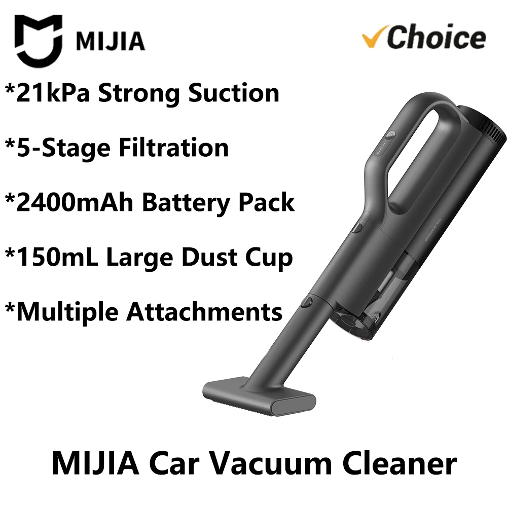 

MIJIA Car Vacuum Cleaner MJXCQ01QW 21kPa Suction 150mL Dust Cup 2400mAh Battery Washable Filter Element For Car Cleaning