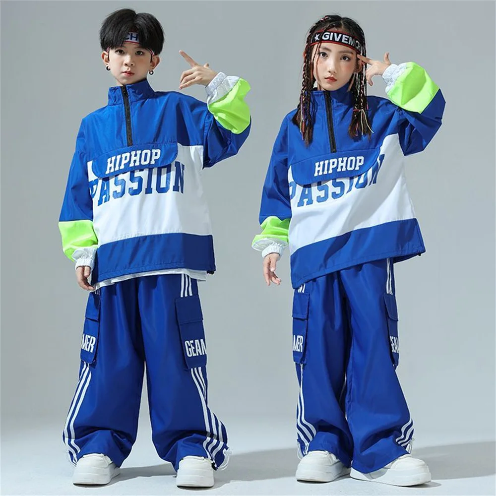 

Boys Hip Hop Pullover Street Dance Cargo Pants Girls High Collar Sweatshirt Outfits Kids Jazz Sport Clothes Set Child Streetwear