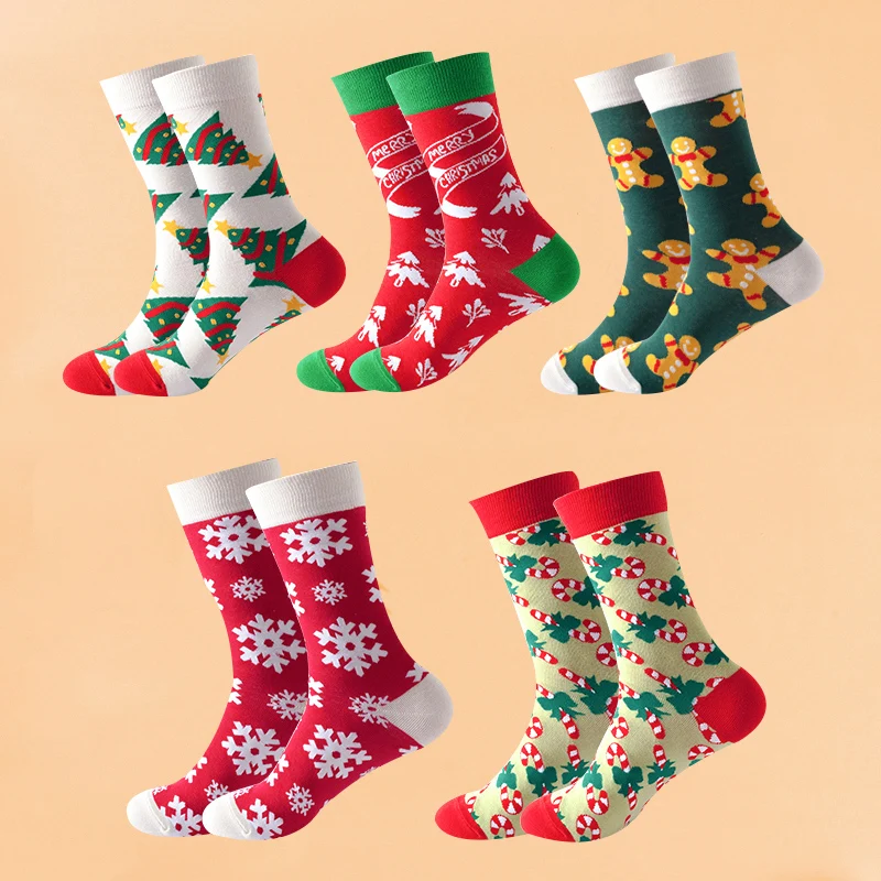 Christmas Red Socks Men Women Couples Keep Warm Winter Cute Funny Festive Colorful Street Fashion Trend Cotton Long Printed Sock