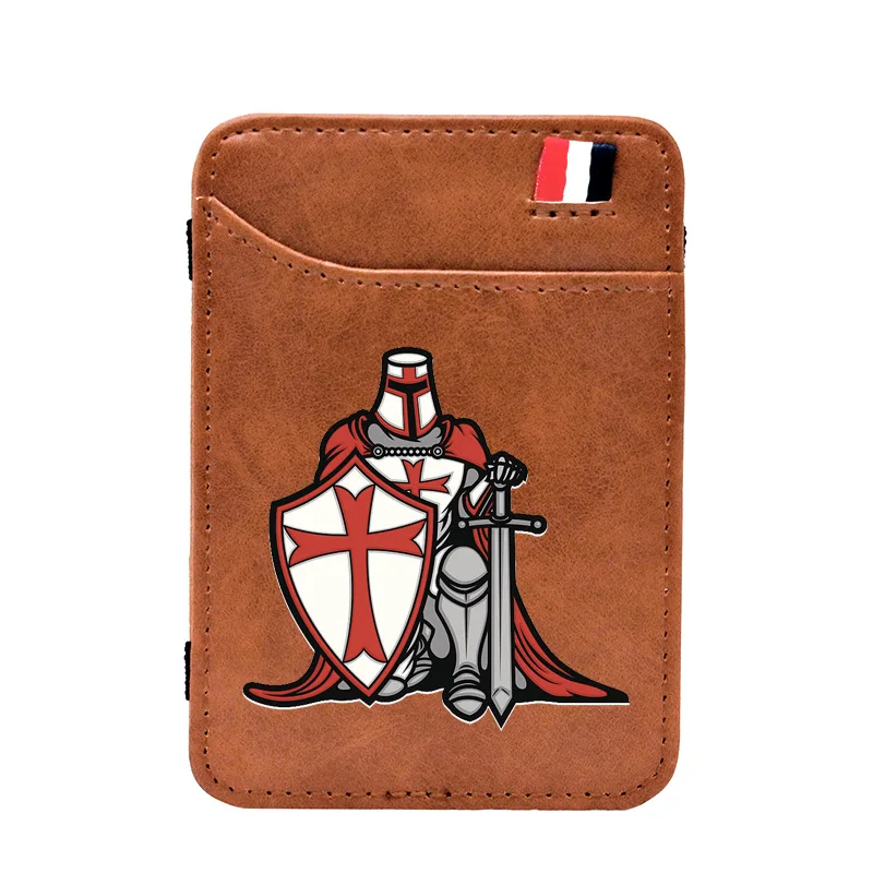 

High Quality Vintage Knights Templar Printing Leather Magic Wallet Classic Men Women Money Clips Card Purse Cash Holder