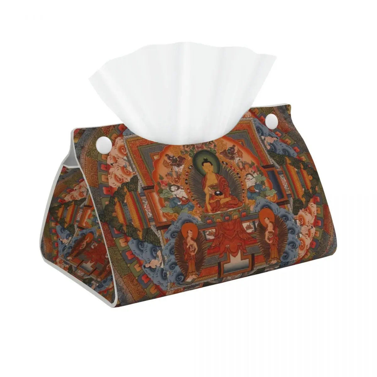 Custom India Mandala Zen Buddha Tissue Box Holder Rectangular PU Leather Facial Tissue Box Cover for Car Office