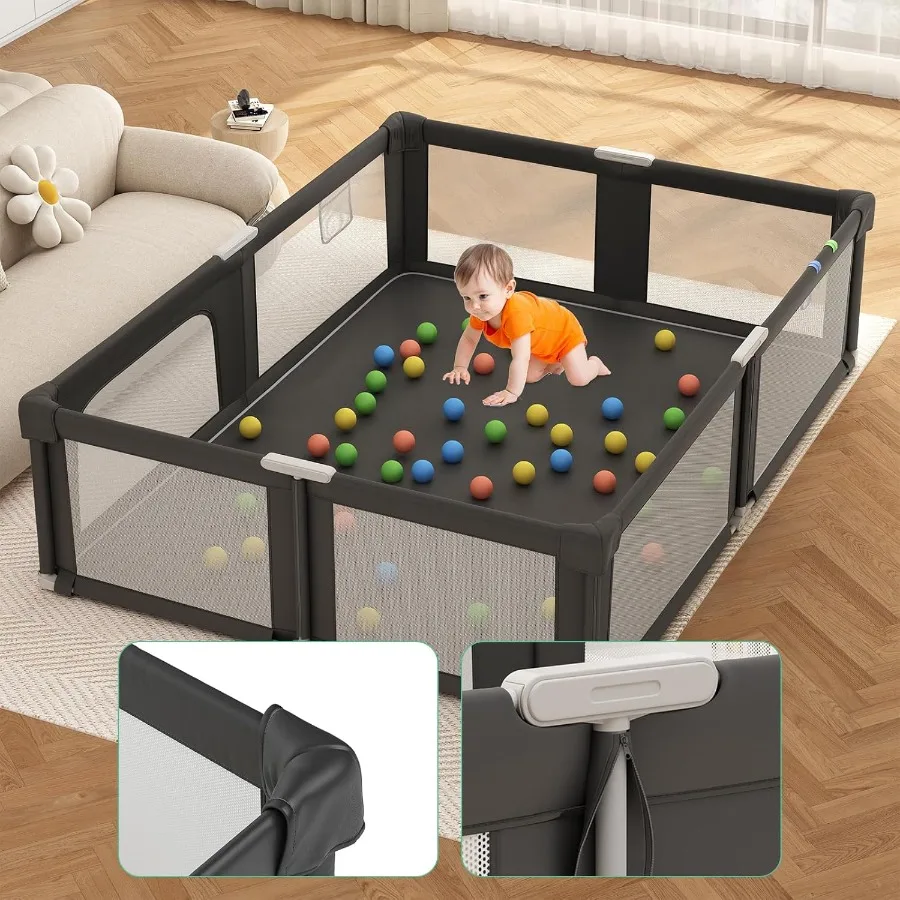Składany kojec dla niemowląt i małych dzieci z matą 185 cm x 155 cm, kojec do zabawy wewnątrz i na zewnątrz z miękkim, oddychającym materiałem M