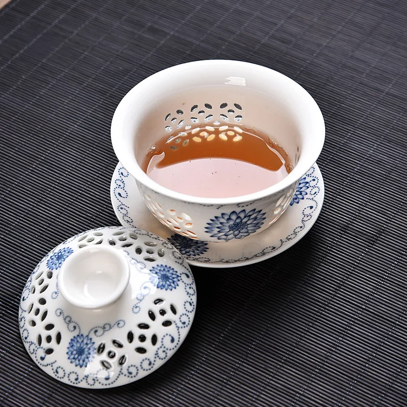 Chinese Tureen Tea Cup Set Gaiwan Ceramic Kungfu Tea Cup Saucer Set Drinkware