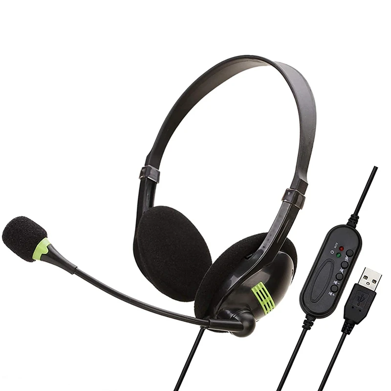 USB Wired Headset With Microphone On Ear Headphone With Mic Switch Volume Control For PC/Computers/Laptops/Phones