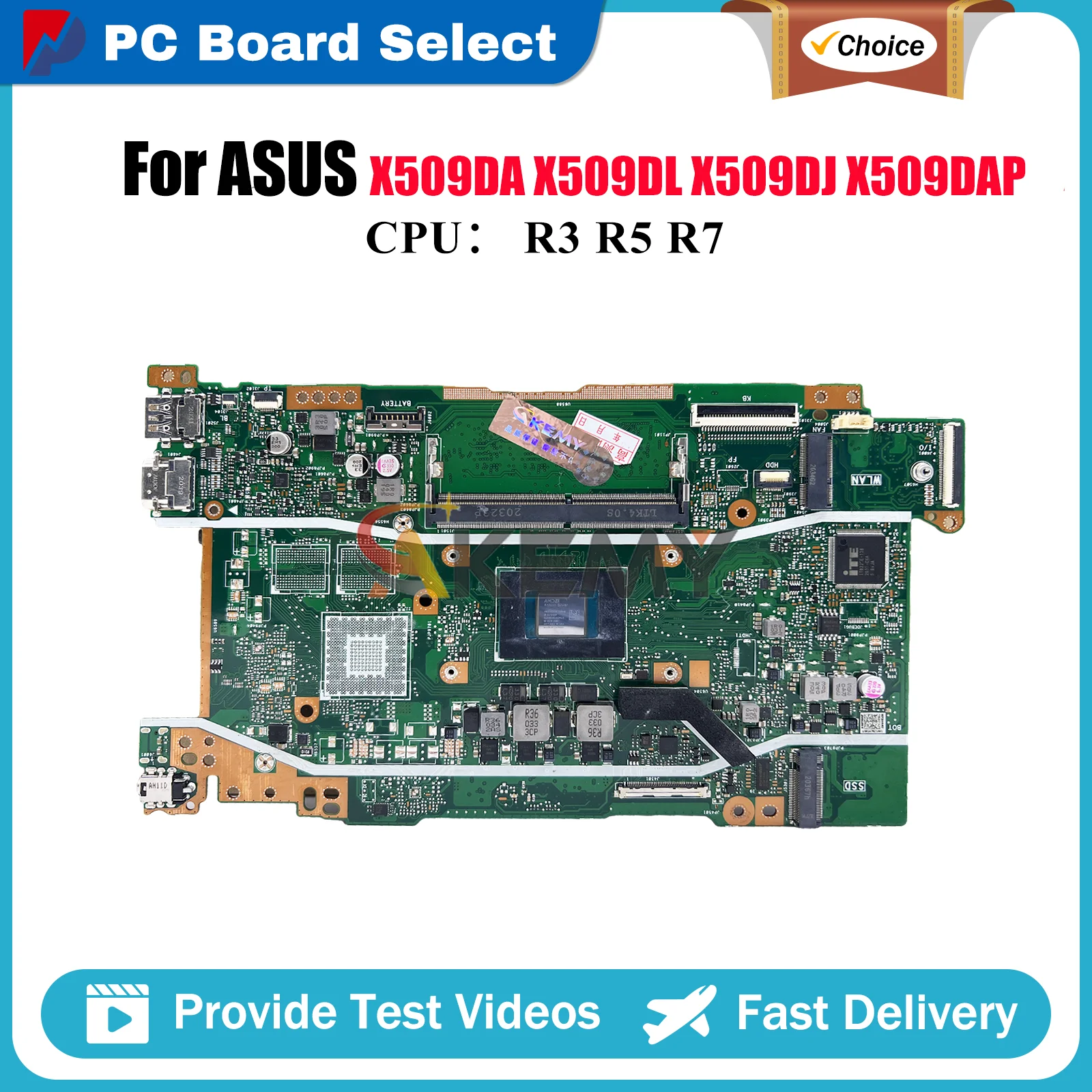 

X509DA Laptop Motherboard For ASUS D509D FL8700DA X509DL M509D X509DJ M409D X509DAP D409D X509D Y5200D Mainboard W/ R3 R5 R7 CPU