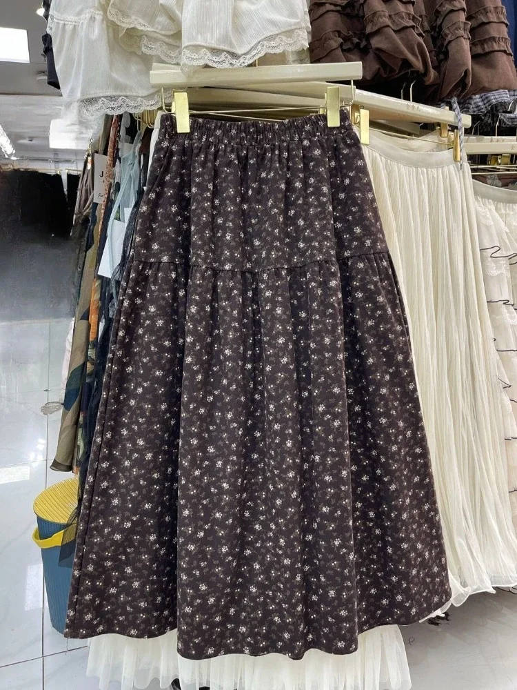Chic Versatile Floral Print Midi A-line Skirt Women Harajuku Y2K Korean Style Spicy Girl Elegant Casual Fashion Trendy Skirt