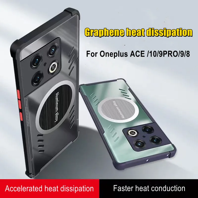 Shockproof Anti-drop Cooling Case For Oneplus 10 Pro Graphene Aluminum Alloy Heat dissipation Cover For Oneplus 9 8 Pro  Ace 9R