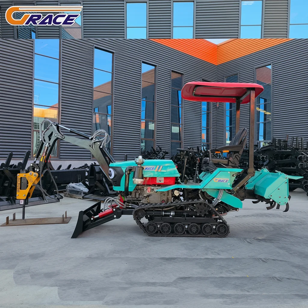 

Customize Small Crawler Tractor With Bulldozer Shovel Excavator Attachment For Garden