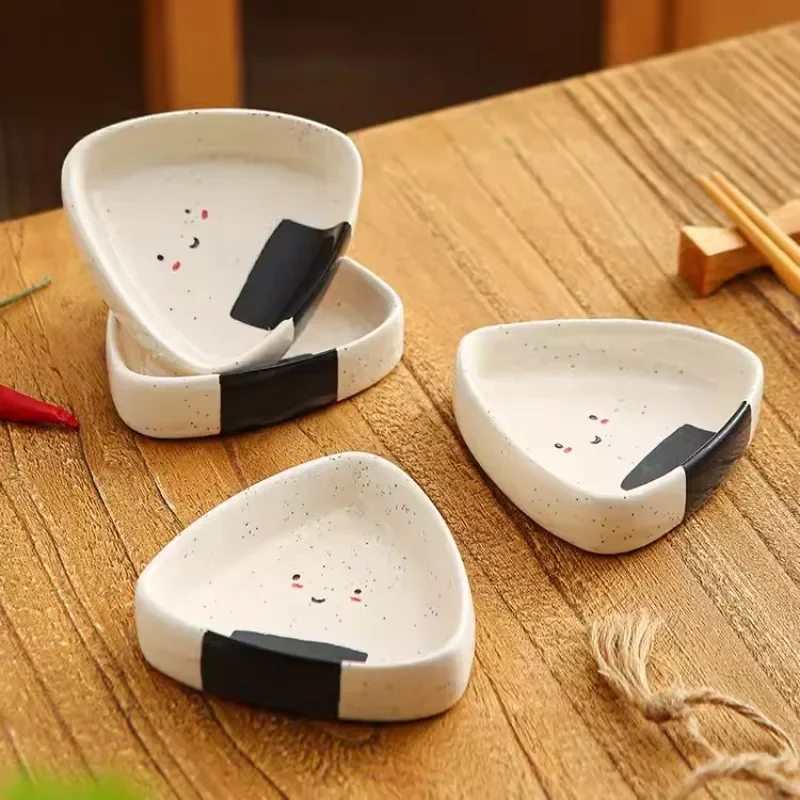 Triangle Rice Ball Flavor Saucer Simplicity Household Creative Hot Pot Dipping Dish Vinegar Disc Lovely Sesame Dots Ceramic Disc