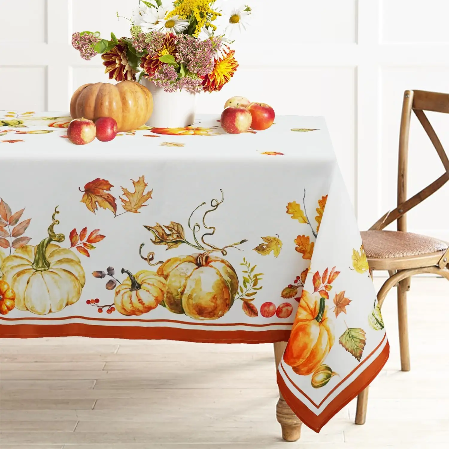 Fall Thanksgiving Pumpkin Maple Leaf Waterproof Tablecloth Table Decor Farmhouse Kitchen Dining Tablecloth Autumn Decorations