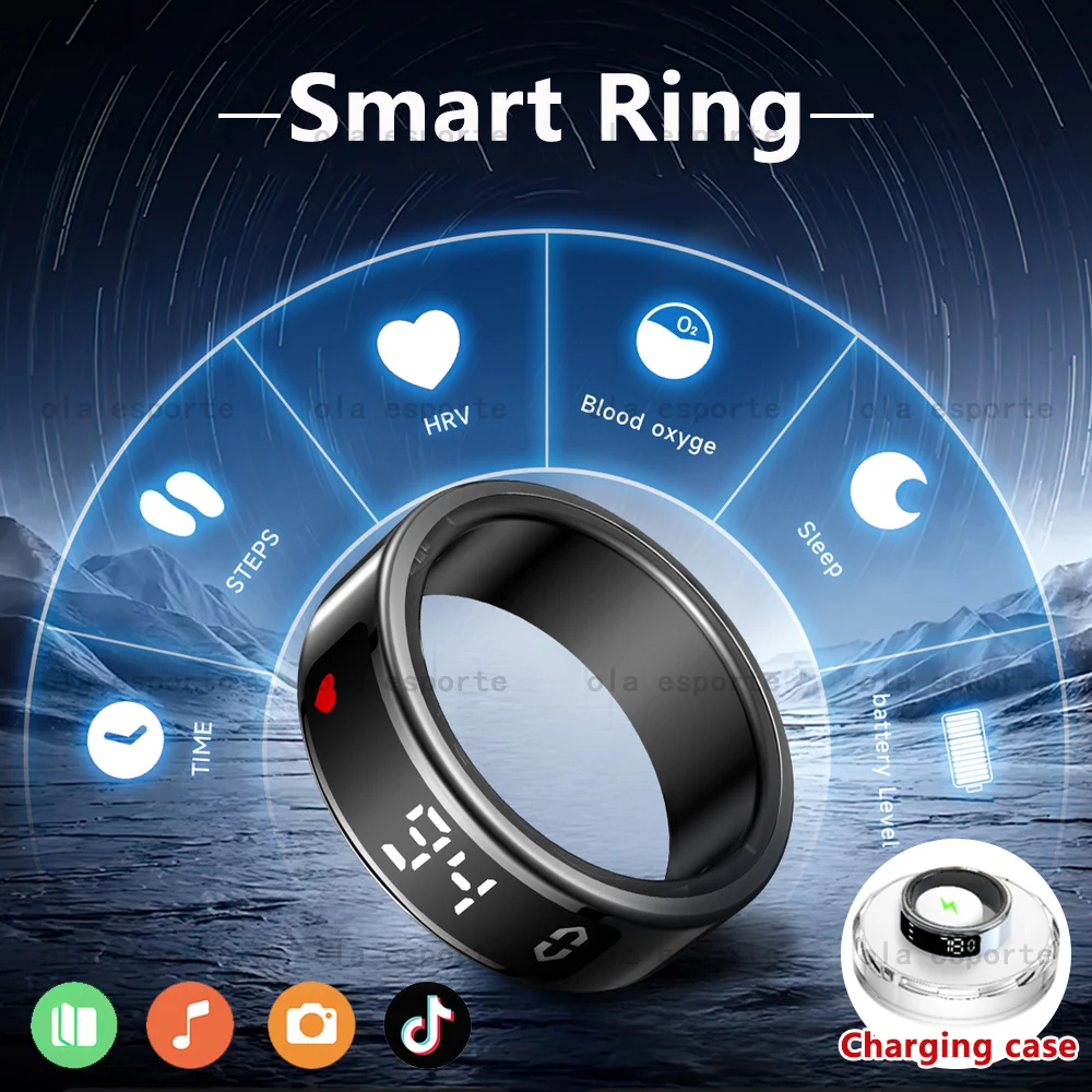 

Men Women New Smart Ring With Charging Case Digital Display Health Monitoring Smartring 5ATM Waterproof Fitness Rings Pedometer