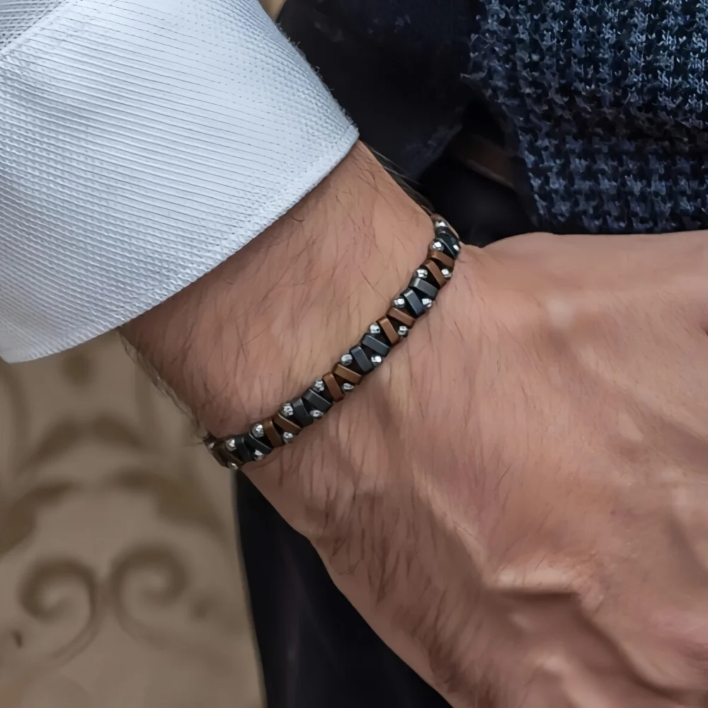 Hip-Hop Elastisches Perlenarmband, Nicht-verblassendes Herrenarmband, Einfaches Schwarzes Gallenstein-Armband, Unregelmäßiges Armband, Einfacher Partyschmuck-Zubehör – Detail 2