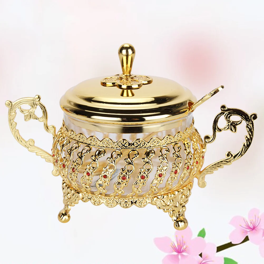 

Seasoning Pot Glass Alloy Sugar Bowl Salt Pepper Jar with Lid Spoon Unique Stylish Kitchen Seasoning Box Spice Jar Set