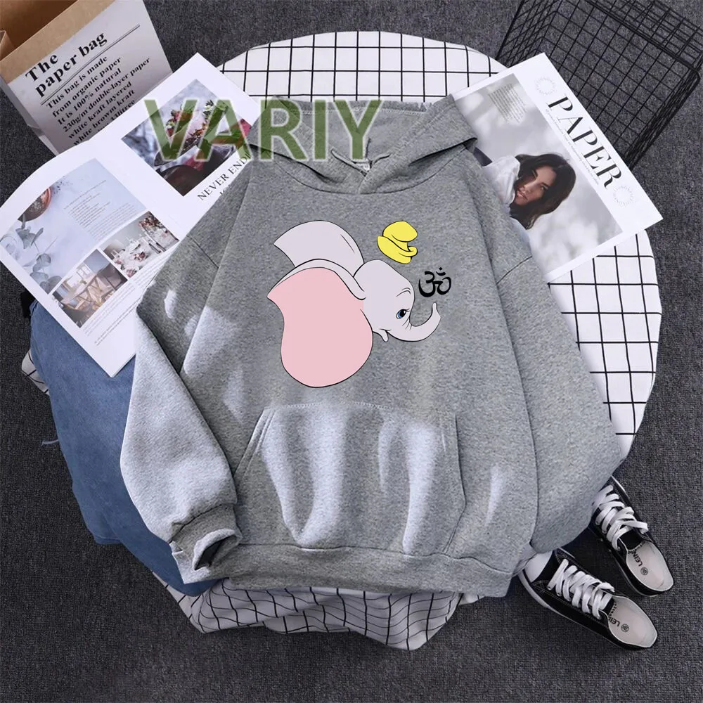 Funny Dumbo Graphic Print Hoodies Women Soft Loose Sportwear Female Sweatshirt Warm Fleece Ladies Clothes Polyester Y2k