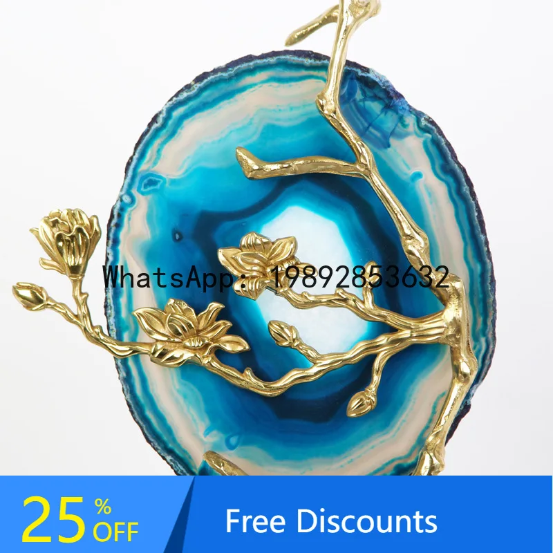 

XL Modern Light Luxury Ornament Living Room Entrance TV Cabinet Home Decoration Brass Crystal Stone Agate