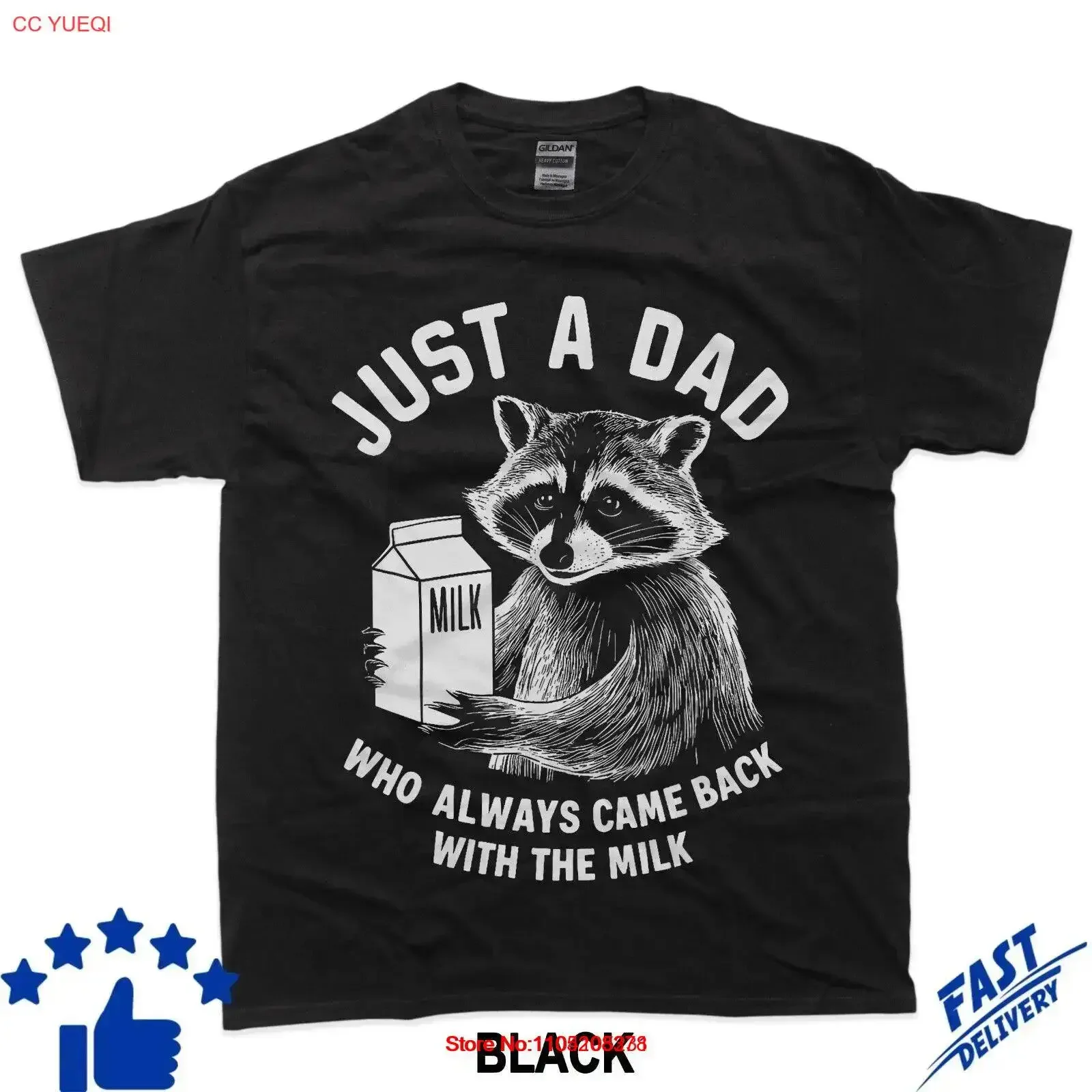 Just A Dad Who Always Came Back With The Milk Racoon Fathers T Shirt vintage Washed Slightly fashion Breathable homme Versatile