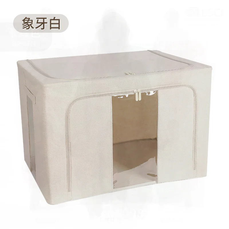 Tianshan Cotton Linen 66L Caja de almacenamiento plegable Organizador Marco de acero Armario a prueba de humedad Organizador de ropa Beige
