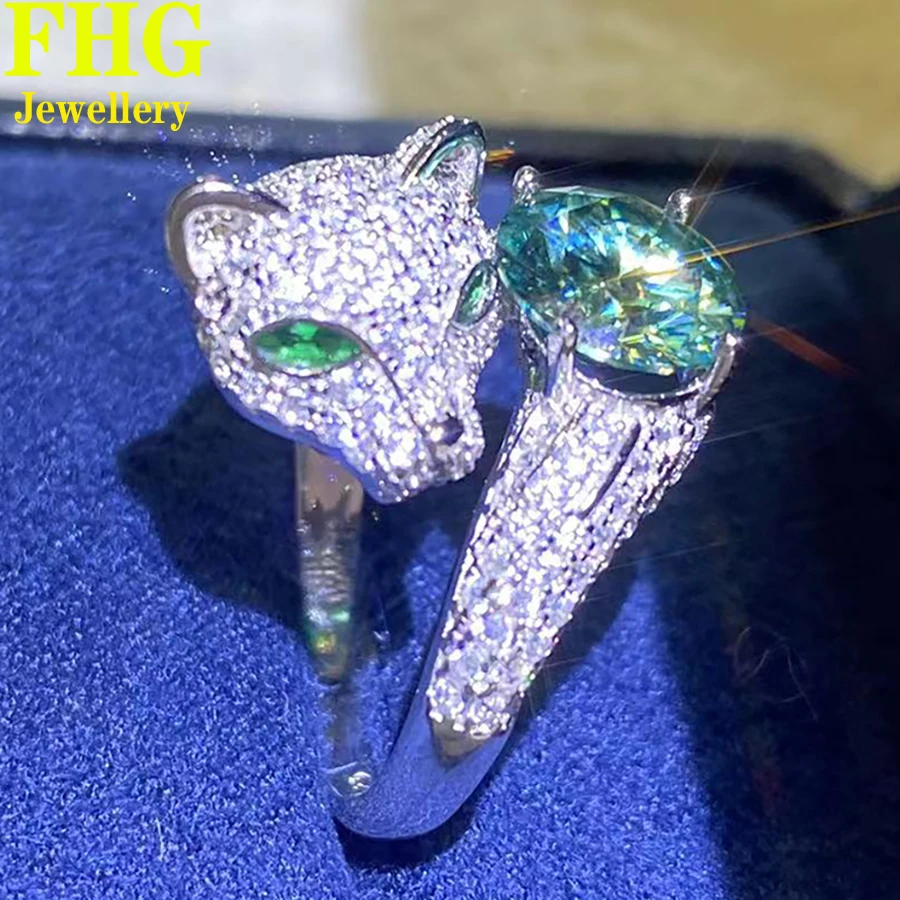 

Real Solid Au750 18K Gold 2CT Green Moissanite Leopard Ring Jewelry nniversary Gift