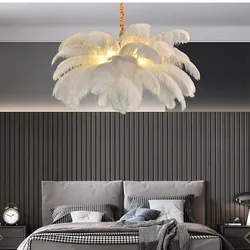 Nordic pena de avestruz led luzes pingente sala estar decoração casa lustre lâmpada quarto iluminação interior pendurado luminária