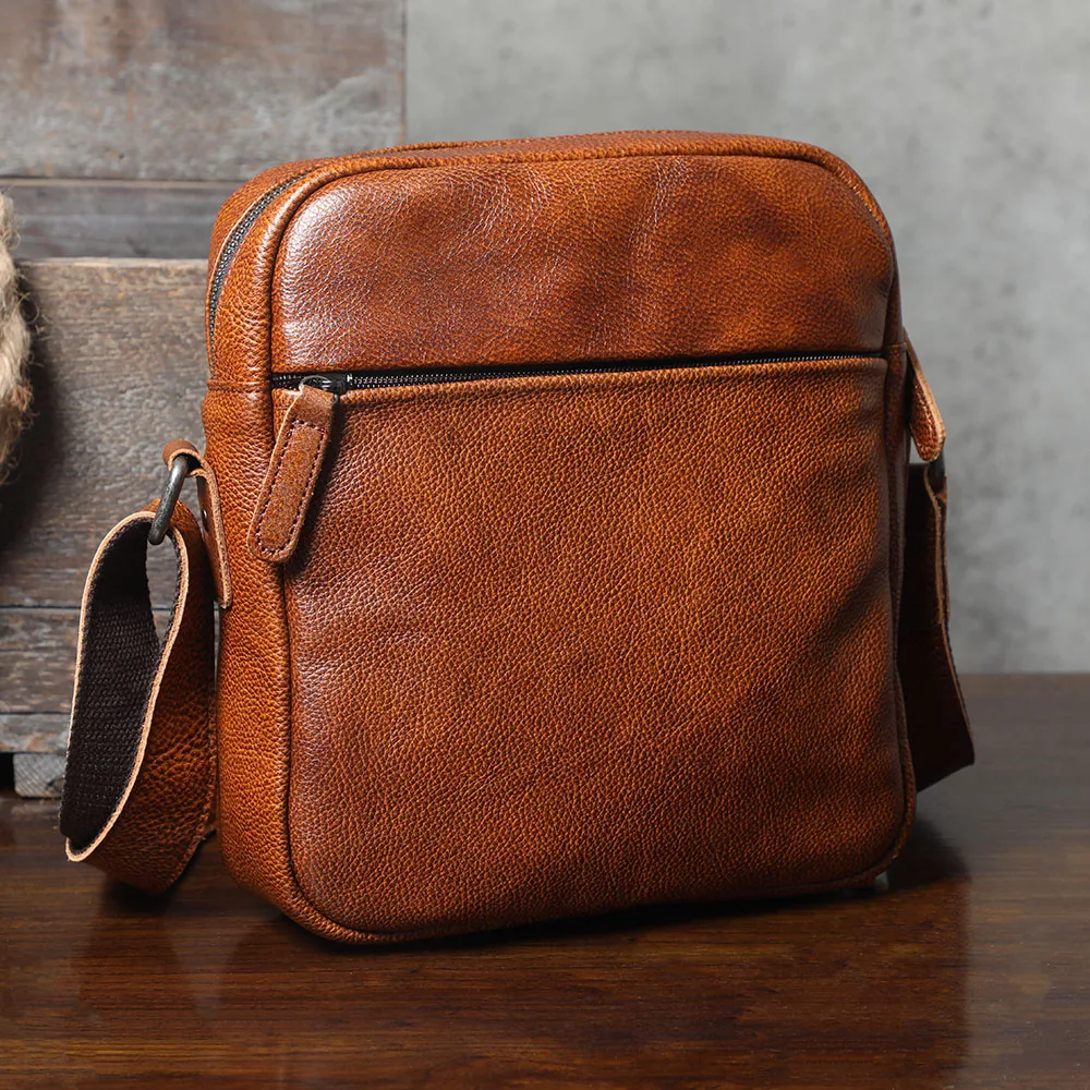 Vintage Echtleder Herren-Umhängetaschen Handgefertigte Crossbody-Messenger-Taschen für Männer Handy & Schlüssel – Detail 8