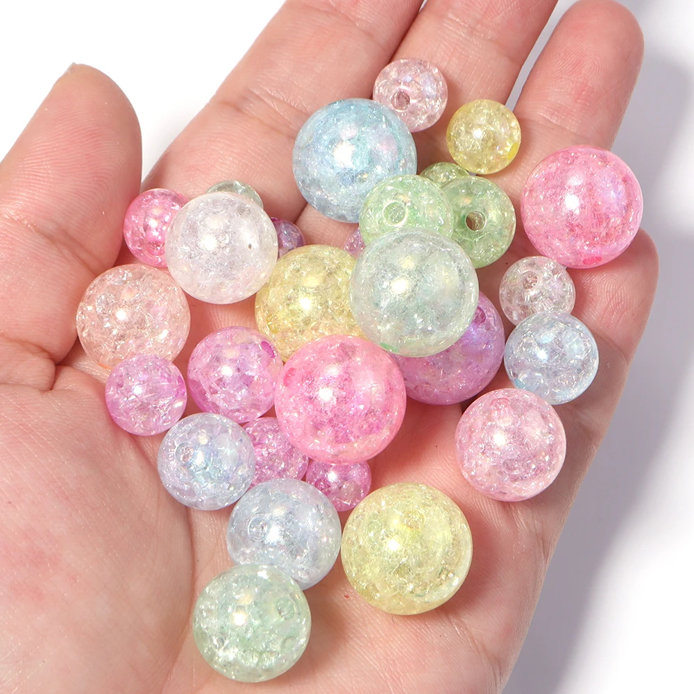 20-100 Stück/Lot 8-16mm runde, geknackte Acrylperlen, lose Charm-Perlen für DIY-Armbänder, Halsketten, Schmuckherstellung, Zubehör