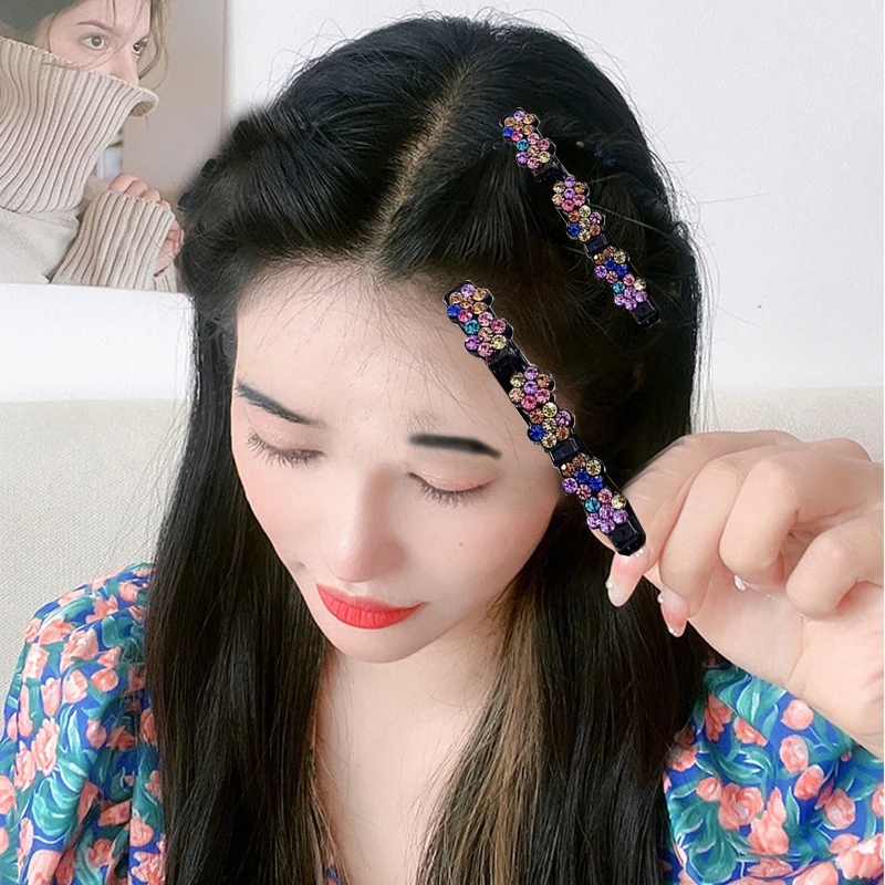 1Pcs Korean Style Acrylic Crystal Flowers Hair Clips Braid Hairpins for Women Girl Clip Bangs Side Barrettes Hair Accessories