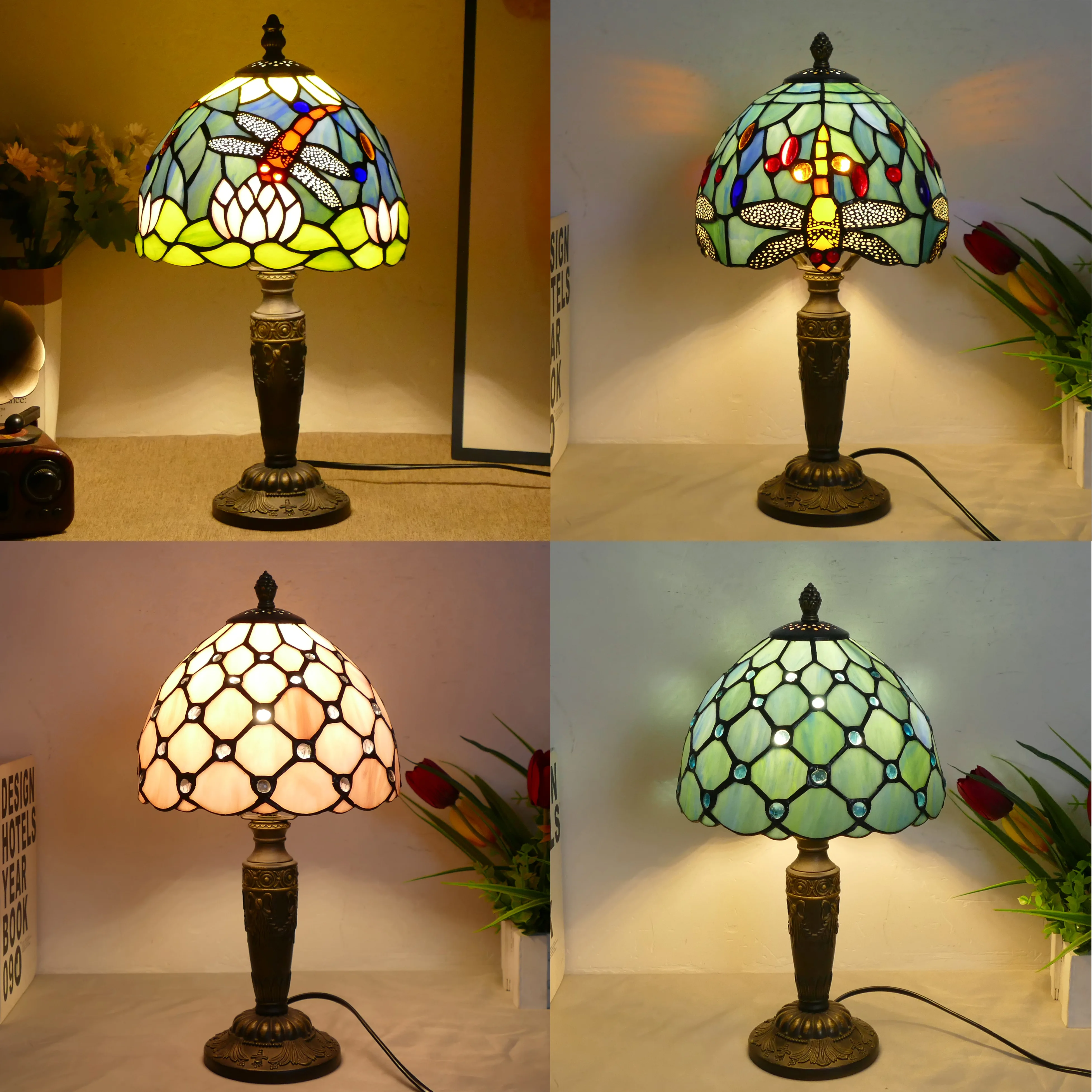 

Small Table Lamp Bead Dragonfly Style W8H14 Inch, Study Bedroom Bedhead Living Room TV Cabinet Atmosphere Light