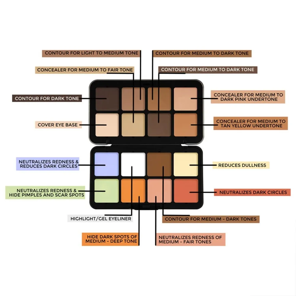 Palette de fard à joues en poudre avec boîte en fer, crème pour le visage naturelle, éclaircit même le teint de la peau, palette de correcteur injuste, 12 couleurs