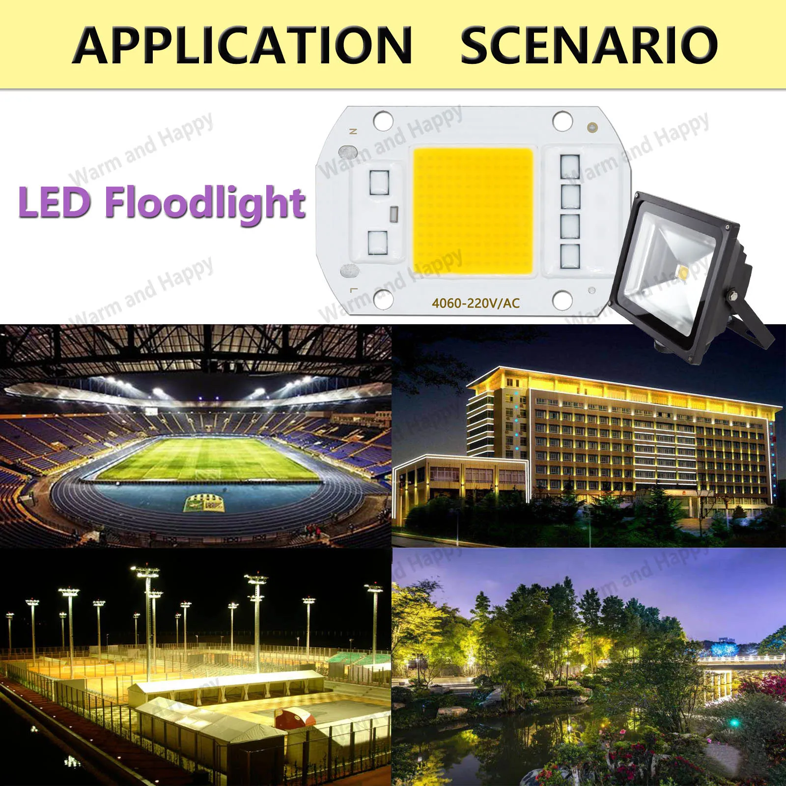 Chip LED COB de 10 piezas, 50W, AC220V, sin necesidad de controlador, Chip IC inteligente, 3000k, 4000k, 6500k, para foco reflector LED