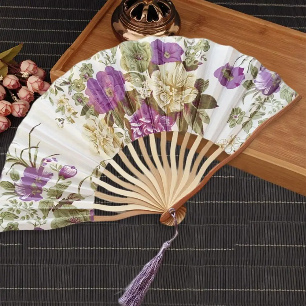 Japanese Style Tassel Folding Fan Vintage Stage Performance Flower Print Party Dance Folding Fan Party Favors ventilador 부채