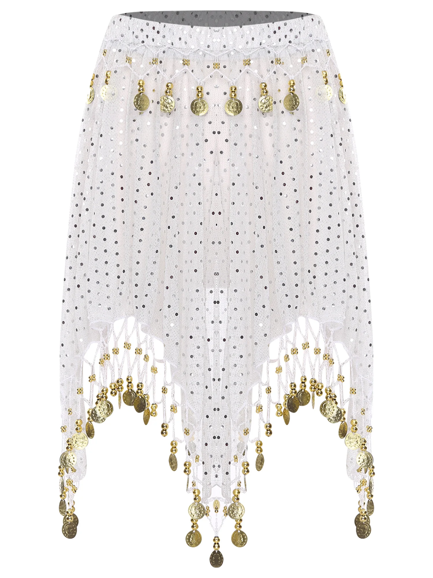 

Women Belly Dance Bellydance Hip Scarf Dance Costume Tassel Sequined Sheer Mesh Irregular Hem Skirts for India Dance Folk Dance