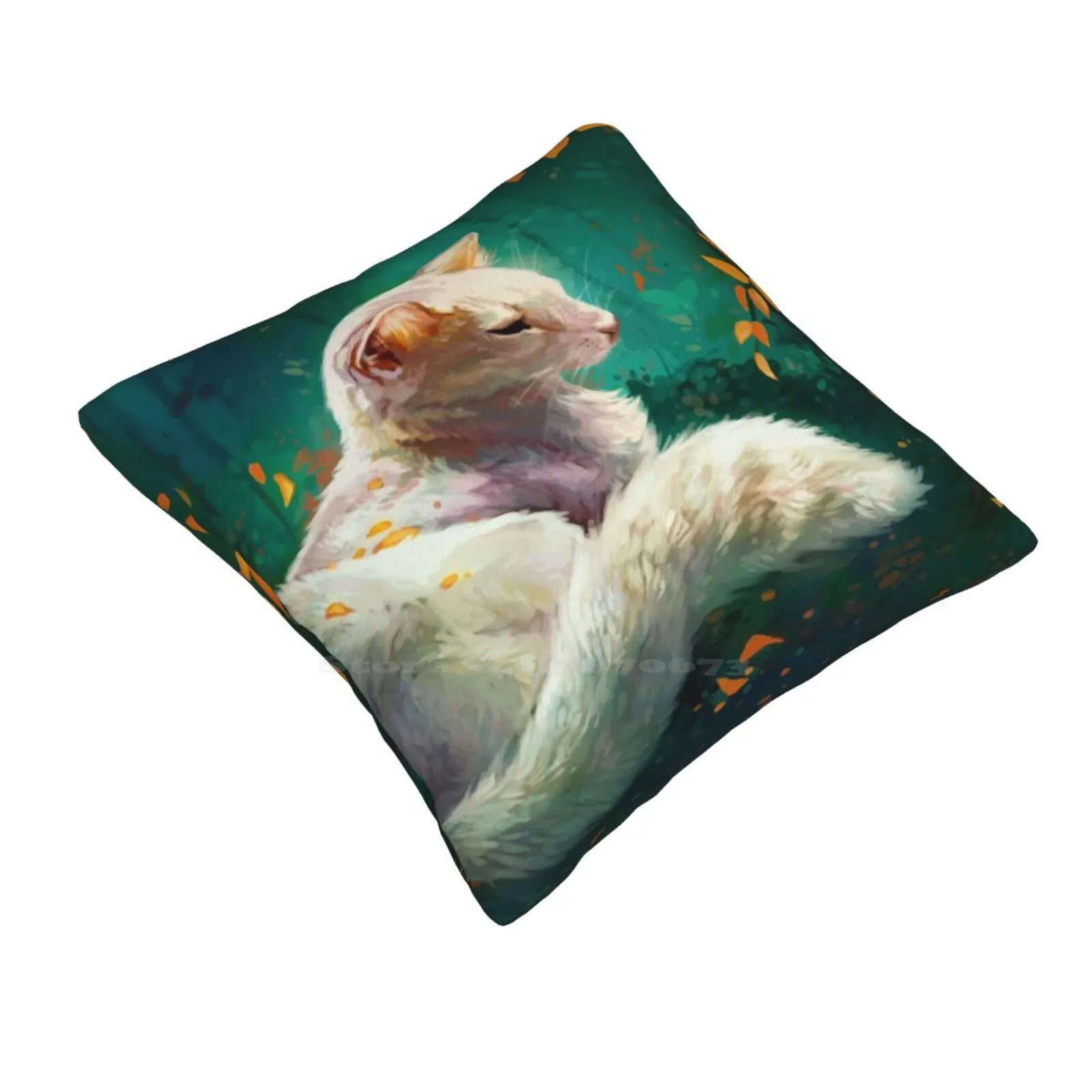 Old Lady Pillow Cover Hug Pillowcase Cats Autumn Long Hair Longhair Kitty Elegant