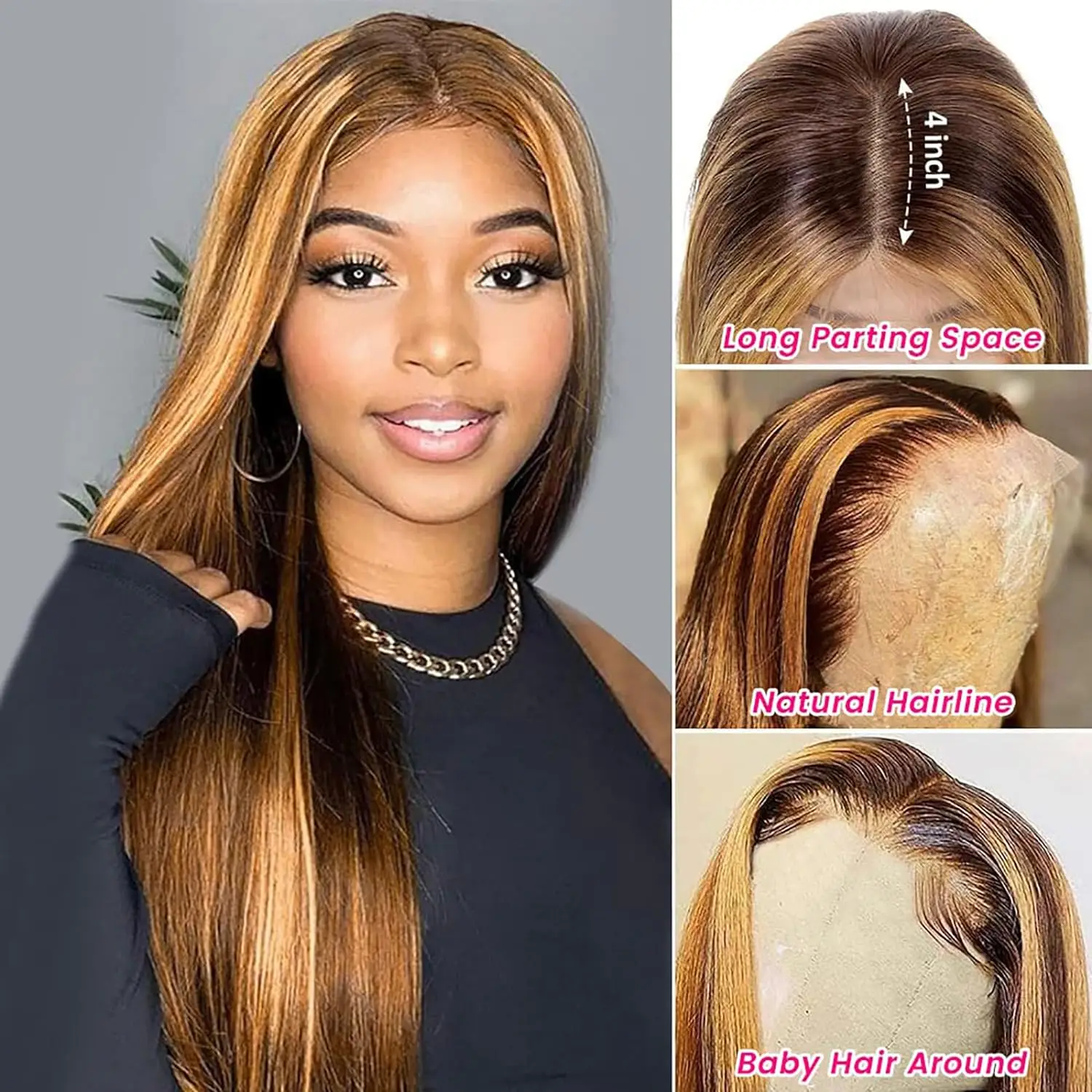 

4/27 Highlight Human Hair Wigs Glueless 13x4 Lace Front Wigs Straight Hair Wigs Ombre Brown Blonde Colored Brazilian Virgin Huma