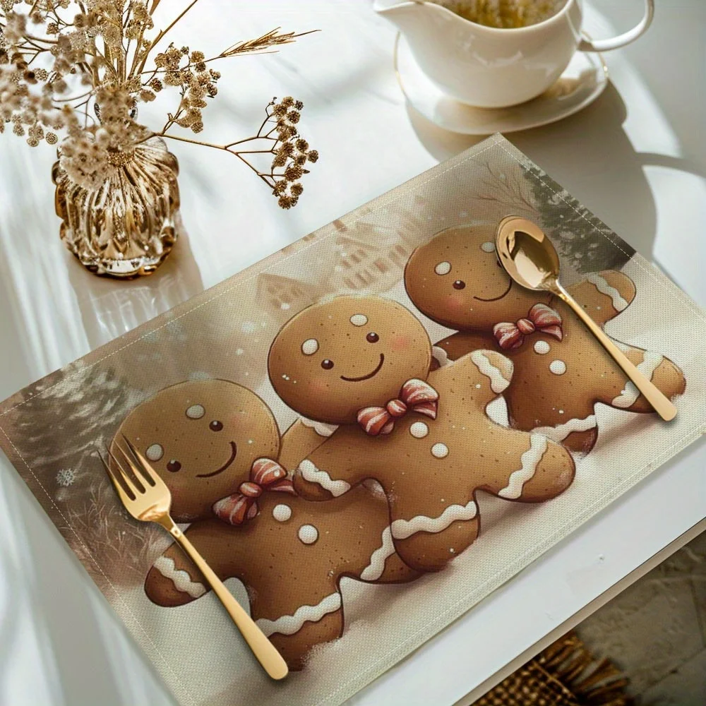 Christmas Gingerbread Man Printed Placemats, Table Mats, 30x40cm Placemats For Kitchen Dining Table Decoration