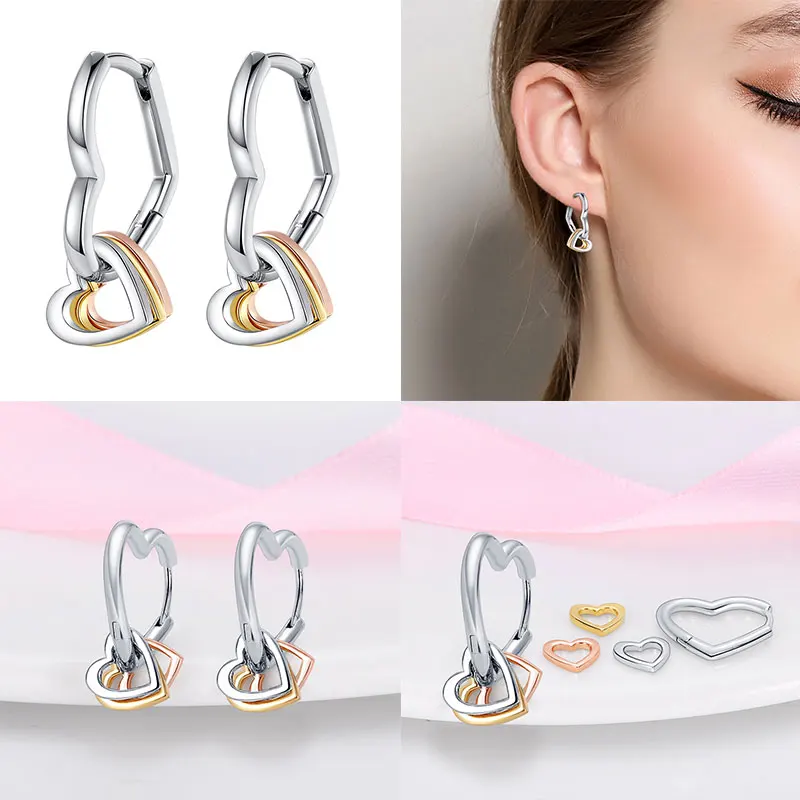 2024 Hot Sale 100% 925 Sterling Silver Heart to Heart Mother\'s Day Heart Shaped Pink Women\'s Earrings for Party Anniversary Gift